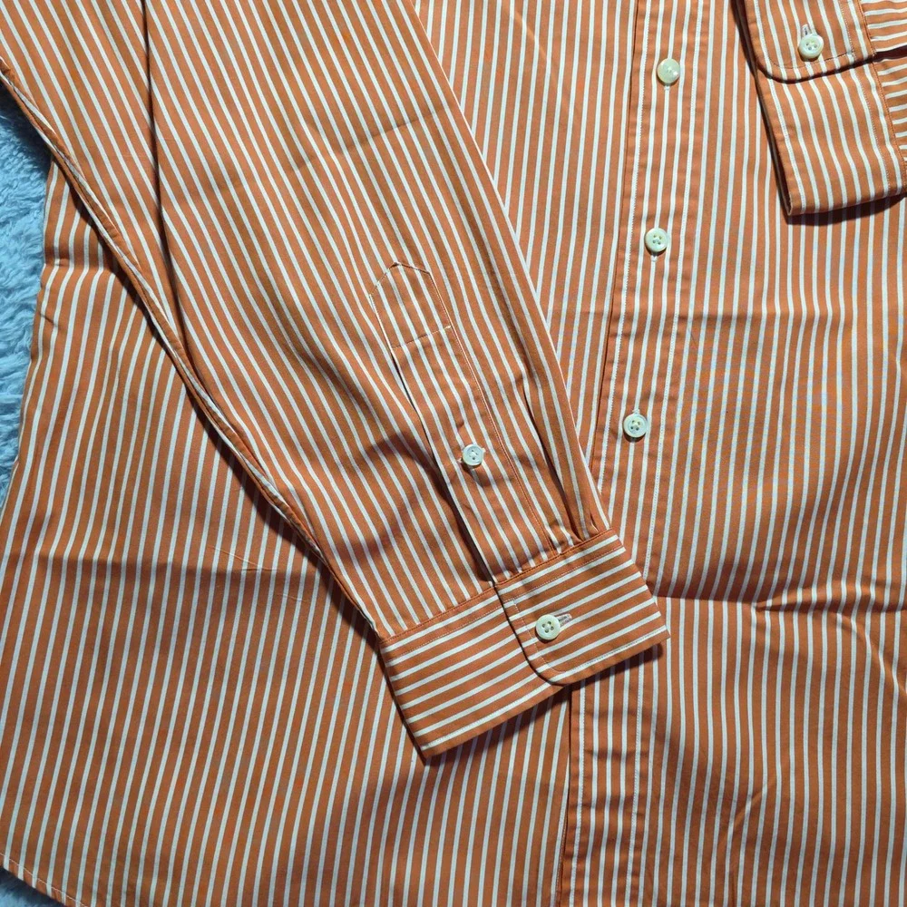 Vintage Polo Ralph Lauren Stanton Custom Fit Shirt Men's XL Orange White Striped
